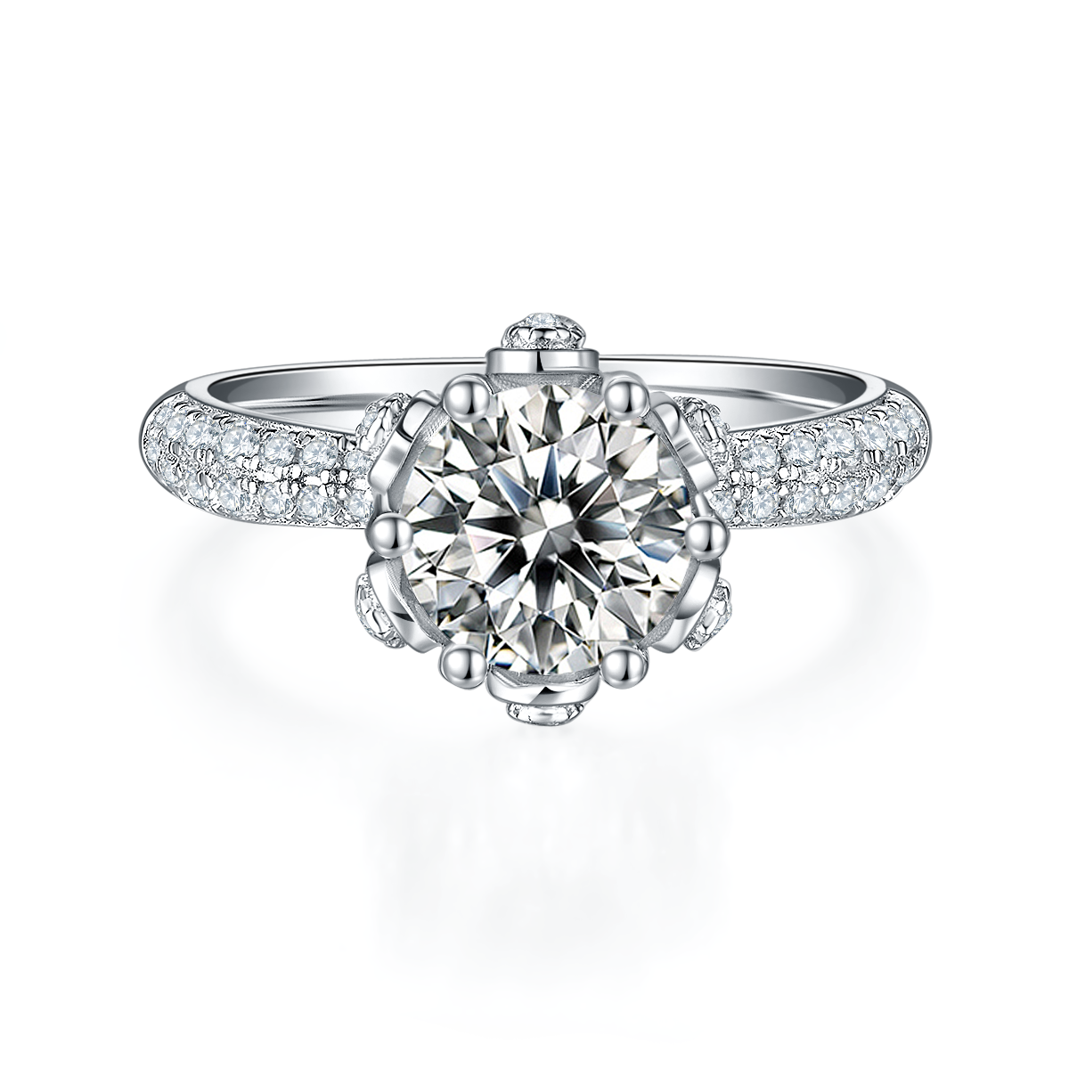 Straight arm luxury floral god S925 silver plated platinum moissanite diamond women's ring 1.5 carats D-grade